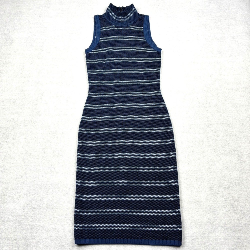 White House Black Market Dress Womens 0 Navy Blue Wool Blend Zip Mock Knit Midi